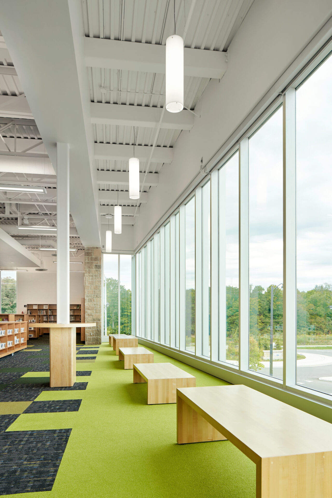 A green carpet in an engineering library.