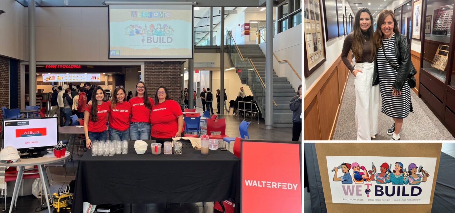 Three photo collage of Erika at different events volunteering her time. WeBuild and at the Women in Construction event as an attendee.